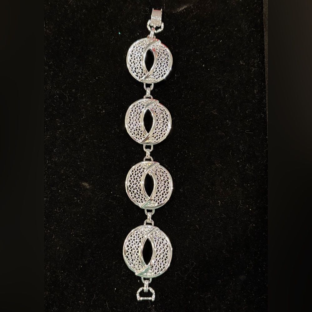 VTG Sarah Coventry Silver Tone Abstract Brutalist Bracelet 1969